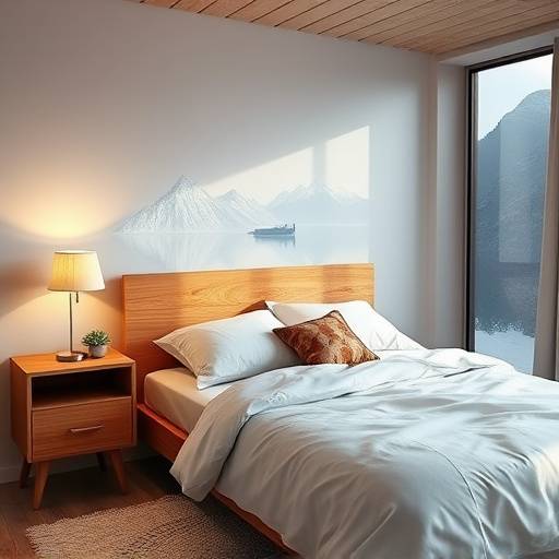 Soverom med Fjords Design seng og nattbord